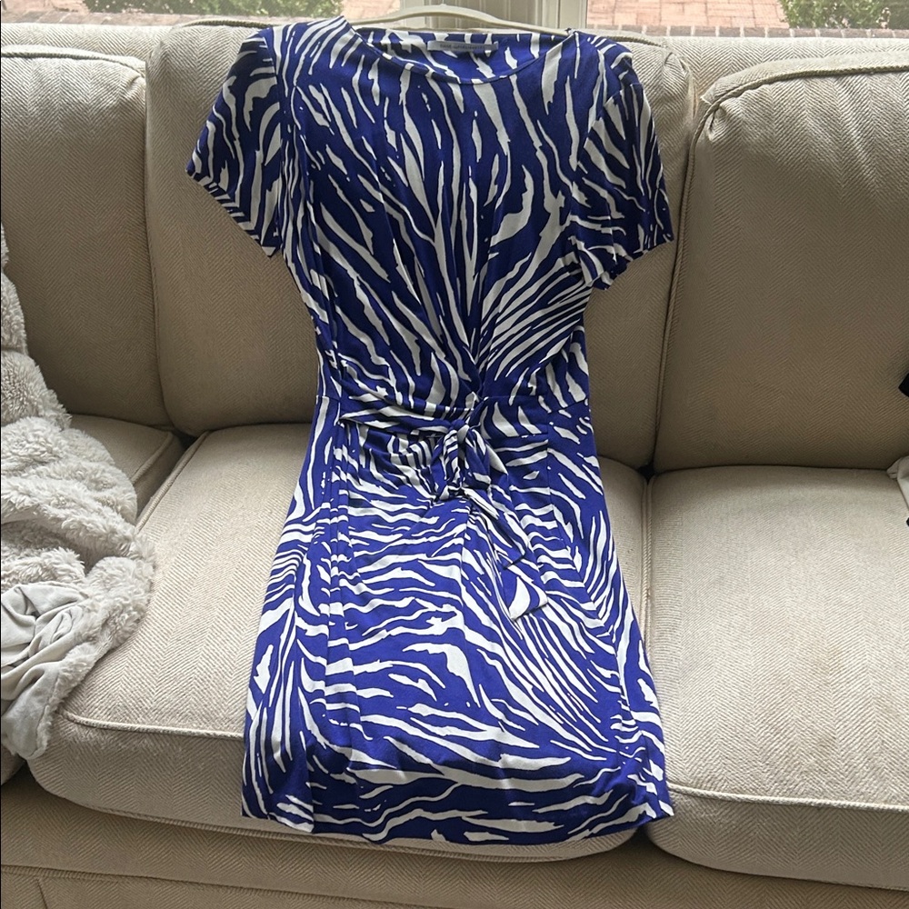 Diane Von Furstenberg Blue and White Animal Print Midi Dress